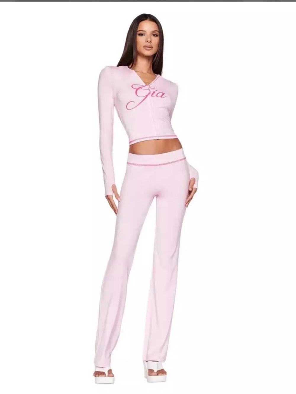 I.AM.GIA Baby Pink Long Sleeve Crop Top & Lounge Pants Blaire Set
